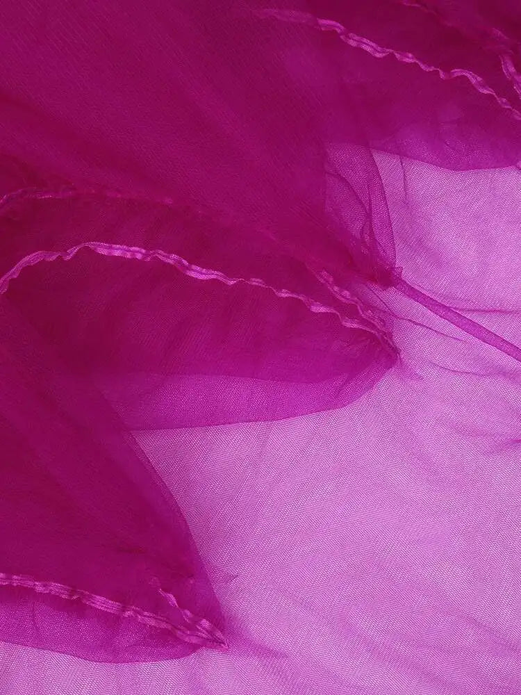 Women Purple Ruffles Mesh Perspective Big Size Long Dress New Round Neck Half Sleeve Fashion Spring Summer 2025 JR7711