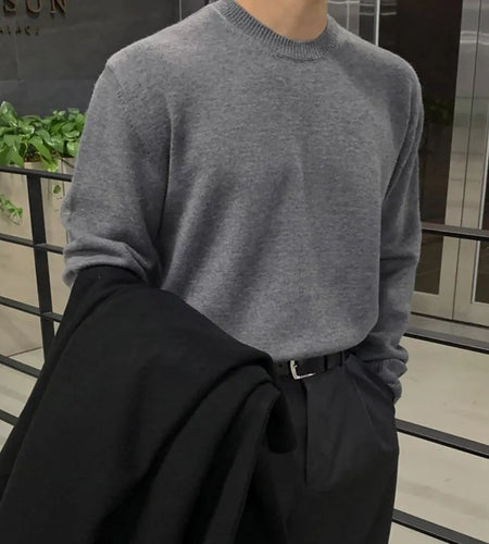 Men's Swearter New Korean Style Handsome Simple Solid Color Trendy Pullover Long Sleeve Stylish Male Casual Clothing 9W1818