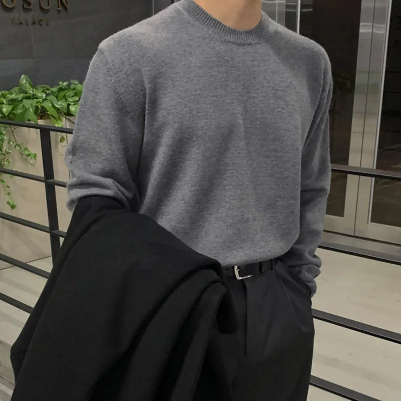 Men's Swearter New Korean Style Handsome Simple Solid Color Trendy Pullover Long Sleeve Stylish Male Casual Clothing 9W1818