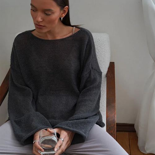 Load image into Gallery viewer, Sexy Transparent Sweater For Women 2024 Autumn Long Sleeve Top Knitted Loose Cozy Sweaters And Jumpers New In Knitwears
