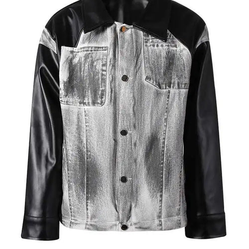 Load image into Gallery viewer, Black Denim Pu Leather Spliced Big Size Jacket New Lapel Long Sleeve Women Coat Fashion Tide Spring Autumn 2025 CPG2873
