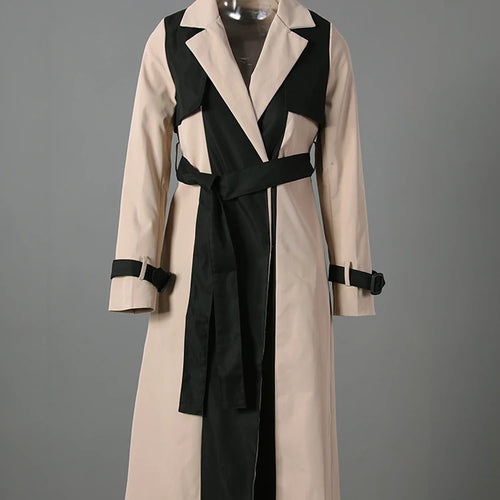 Load image into Gallery viewer, Women Khaki Color-block Elegant Slim Trench New Lapel Long Sleeve Windbreaker Fashion Tide Spring Autumn 2025 2W1922
