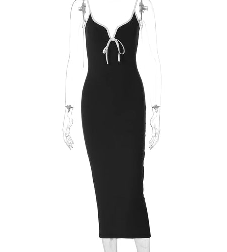 Women Elegant V Neck Slips Lace Up Slit Sexy Slim Maxi Prom Dress Summer New Y2K Clothes Birthday Party Vacation