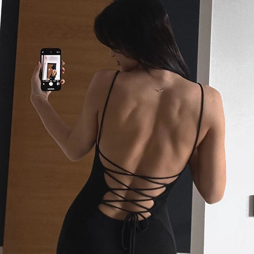 Load image into Gallery viewer, Knittin Spaghetti Strap High Slit Tight Woman Dress Backless Tight Feminine Maix Dress Elegant Prom Party Clothing
