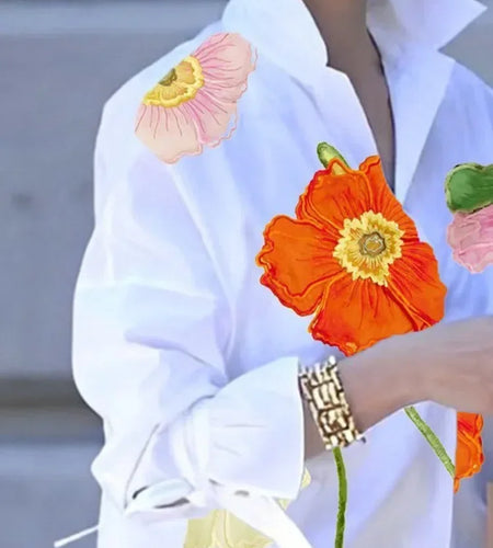 Spring Summer Floral Printed Lapel Blouses For Women Flared Sleeves Buttoned Urban Casual Shirts Tops