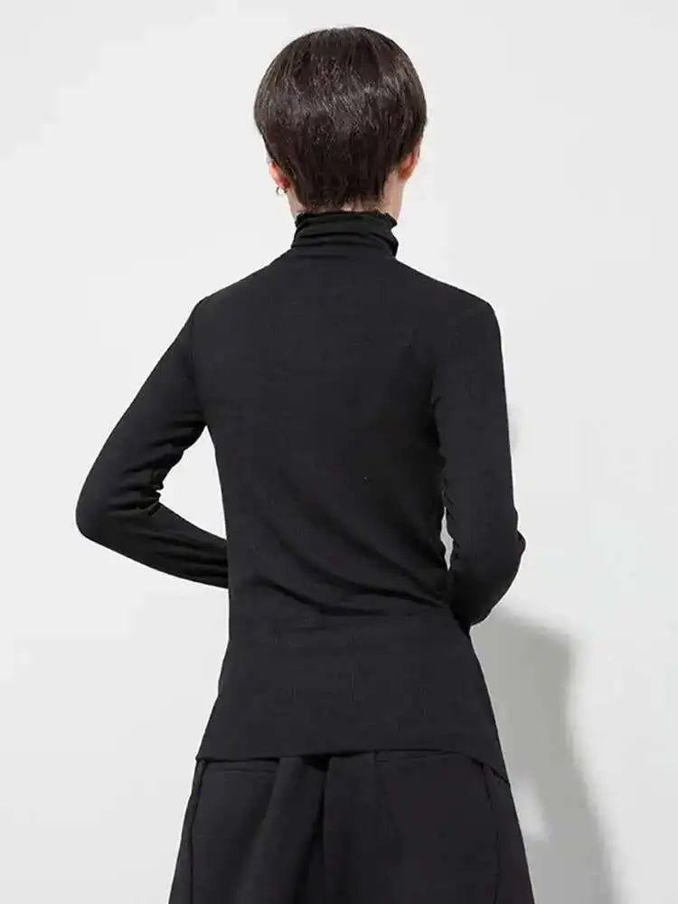 Women Black Letter  Print Slim High Elastic Casual T-shirt New Turtleneck Long Sleeve Fashion Spring Autumn 2025 1DF4651