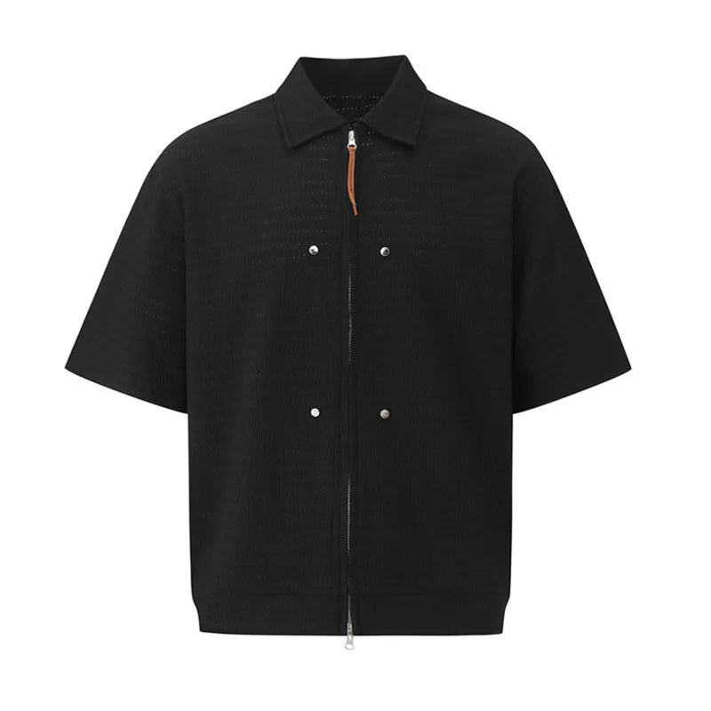 Men's Shirts Short Sleeve Shirt New Summer Loose Solid Color Design Korean Turn-down Collar Niche Trendy Male Top 9W1624