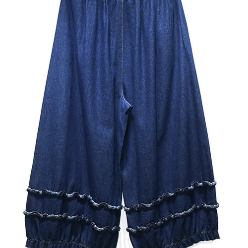 Load image into Gallery viewer, High Elastic Waist Blue Denim Ruffles Casual Wide Leg Jeans New Women Trousers Fashion Tide Spring Autumn 2025 1DJ0422
