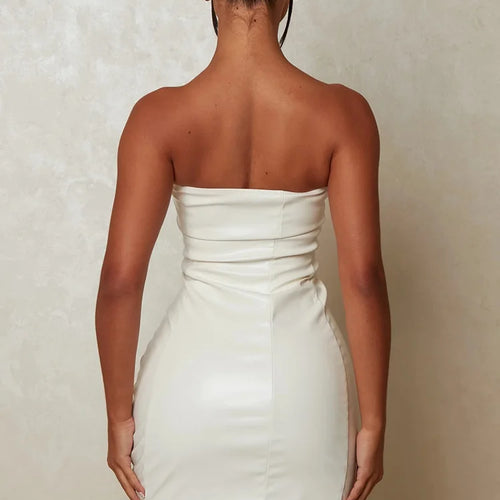Load image into Gallery viewer, Hollow Out PU Leather Sexy Mini Dresses For Women Strapless Sleeveless Backless Bodycon Party Short Dress Vestido
