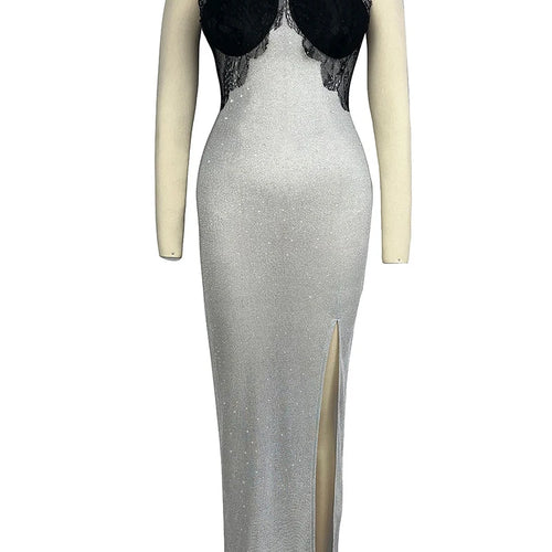 Load image into Gallery viewer, Sleeveless Sexy Sequins Strapless Thigh Slit Maxi Dress For Women High Waist Off-shoulder Sexy Club Party Evening Dress
