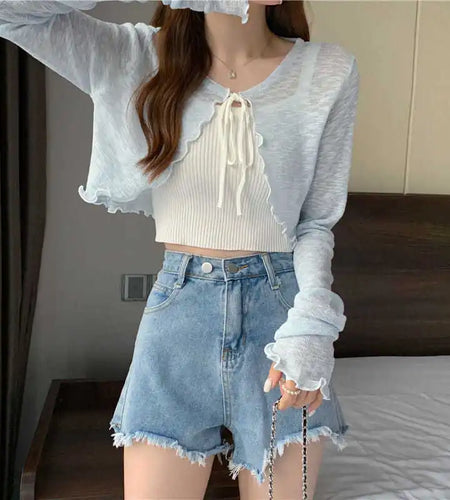 Women Thin Coat Casual Bow Summer Sun Protection Clothes Female Cardigan Shirt Lolita Covers Tops Blouse Woman Blusa