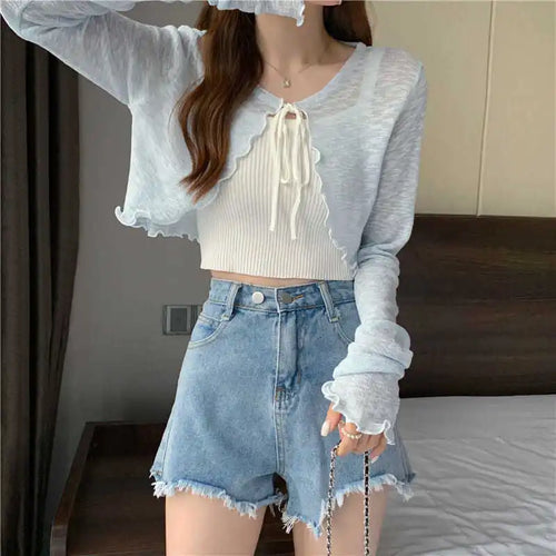 Load image into Gallery viewer, Women Thin Coat Casual Bow Summer Sun Protection Clothes Female Cardigan Shirt Lolita Covers Tops Blouse Woman Blusa
