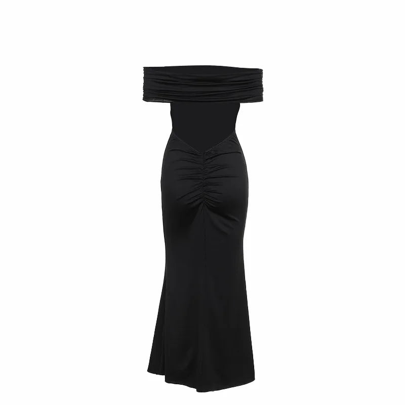 Strapless Backless Sexy Maxi Dress For Women Black Solid Off-shoulder Sleeveless Bodycon Club Party Long Dress Elegant