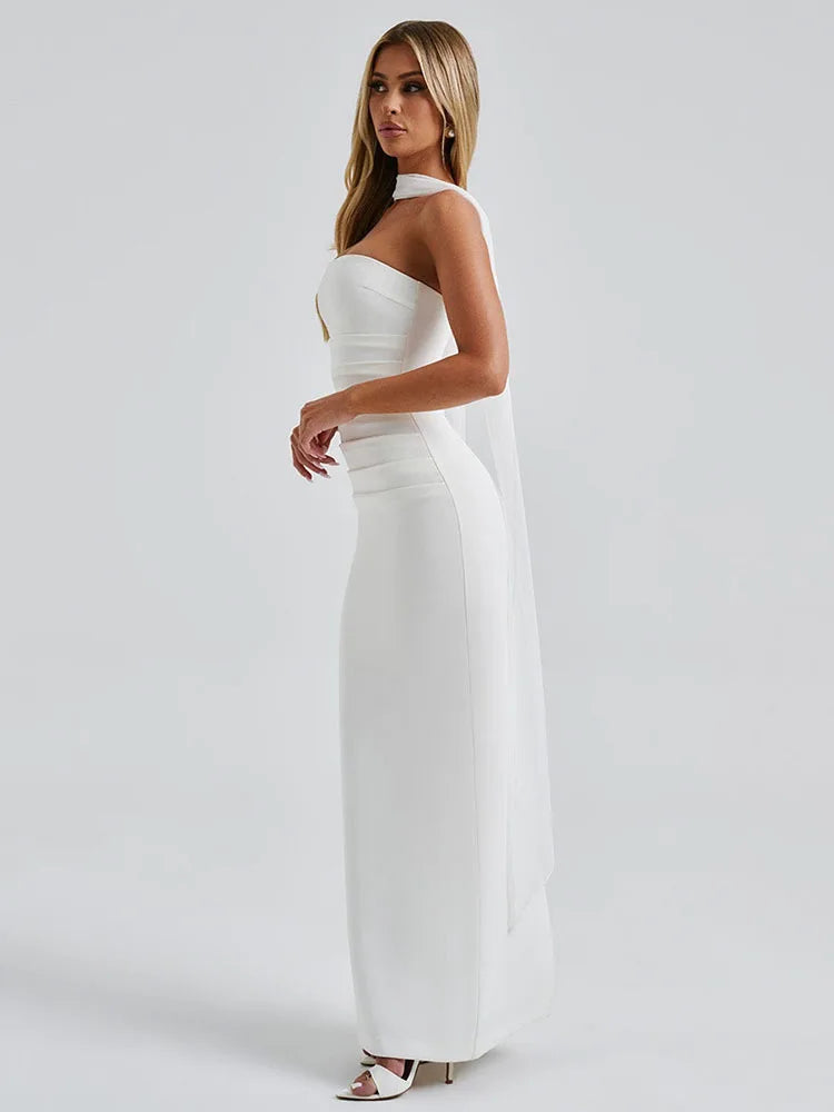 Elegant Strapless Zipper Bodycon Slit Party Club Evening Dress Women Sexy Sleeveless Backless Long Summer 2025 Vestidos