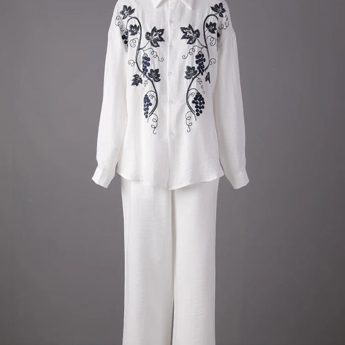 Load image into Gallery viewer, Big Size Embroidery Shirt Wide Leg Pants Two Piece Suit New Lapel Long Sleeve Women Fashion Tide Spring Autumn 2025 CPG307
