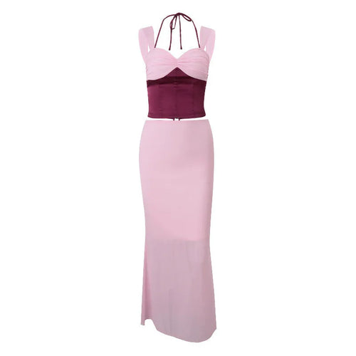 Load image into Gallery viewer, Sexy Skirt Two Piece Sets Women Halter Lace-up Cropped Tops And Maxi Skirt Ladies Fashion Sleeveless 2 Piece Sets
