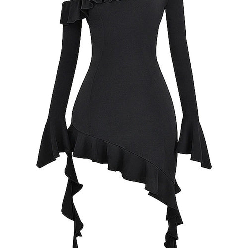 Load image into Gallery viewer, Elegant Long Sleeved Dress For Women Sloping Shoulders Bodycon Female Wrap Buttocks Dress Slim Party Club Evening Dress
