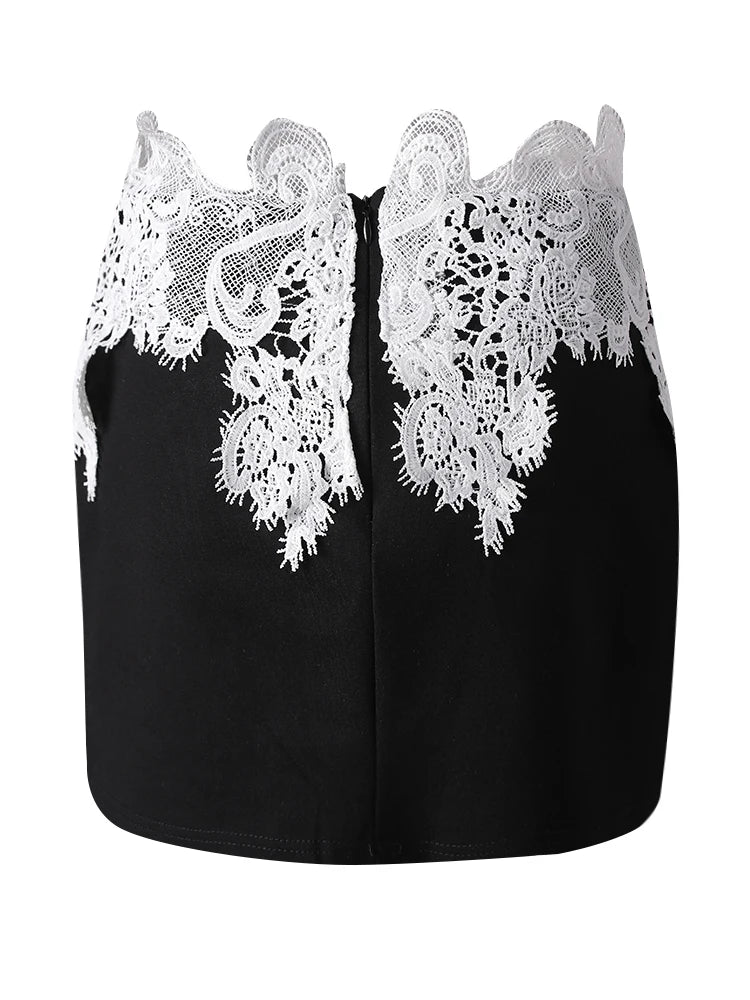 High Waist Black Lace Irregular Color-block Mini Half-body Skirt Women Fashion Tide New Spring Summer 2025 CPG3155