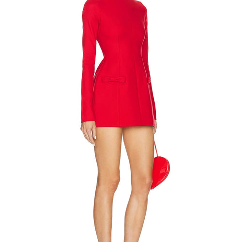 Load image into Gallery viewer, Double Bow Long Sleeve Sexy Mini Dress For Women Autumn Winter New Solid High Waist Bodycon Club Party Dress Elegant
