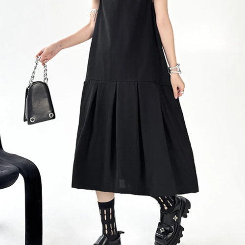 Load image into Gallery viewer, Women Black Brief Pleated Elegant Midi A-line Dress New Sailor Collar Sleeveless Fashion Tide Spring Summer 2025 1DJ1163
