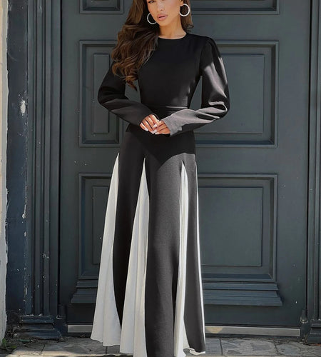 Fashion Long Sleeve Patchwork Bandage Sexy Slim Maxi Dress Fall Winter Women Y2K Outfits Streetwear Party Vacation