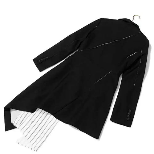 Load image into Gallery viewer, Women Black White Striped Spliced Irregular Dress New Round Neck Full Sleeve Loose Fit Fashion Spring Autumn 2025 1A320
