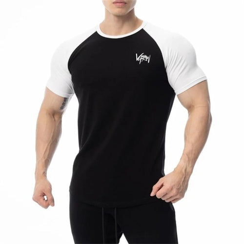 Load image into Gallery viewer, White Cotton Bodybuilding T-shirt Men Short Sleeve Casual Skinny Tees Tops Male Summer Gym Fitness Training Patchwork Clothing
