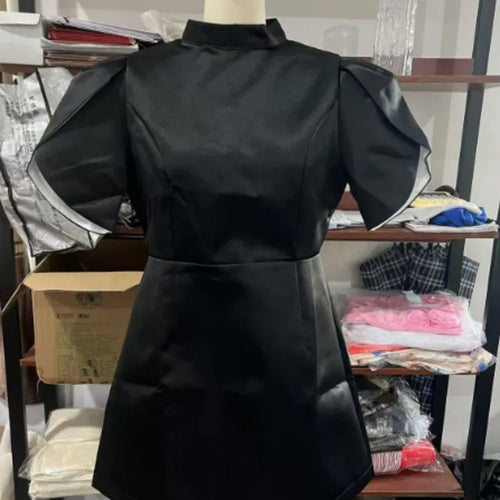 Load image into Gallery viewer, Elegant Short Sleeved Satin Slim Fit Backless  Hollow Out Bow Mini Dress For Women&#39;s Fashionable Street Party Clothing
