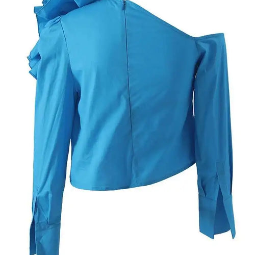 Load image into Gallery viewer, Women Blue Three-dimensional Flower Elegant Blouse New Skew Collar Long Sleeve Shirt Fashion Spring Autumn 2025 YX0390
