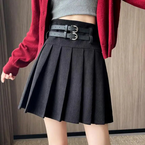 Load image into Gallery viewer, French Fashion Black Beige High Waist Mini Pleated Skirt Women 2024 New Autumn Winter Retro Brown Corduroy Versatile Short Skirt
