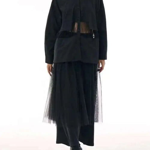 Load image into Gallery viewer, Women Black Mesh Perspective Big Size Midi Shirt Dress New Lapel Long Sleeve Fashion Tide Spring Autumn 2025 1DJ0140
