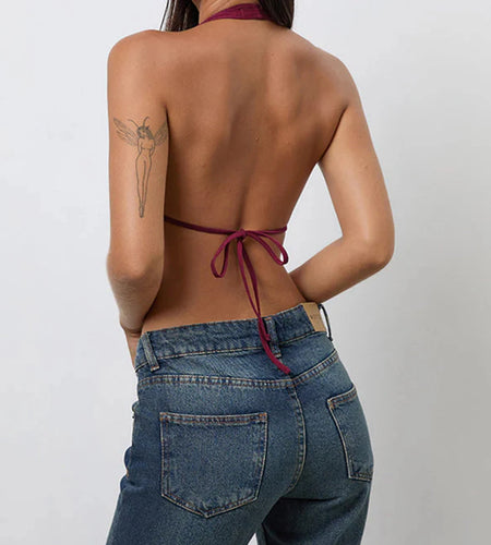 Women Tank Tops y2k Aesthetic Clothes Floral Embroidery Sleeveless Open Back Halter Neck T Shirts Vest Club Streetwear