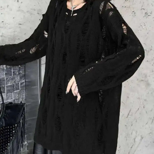 Load image into Gallery viewer, Brown Hollow Out Big Size Knitting Sweater Round Neck Long Sleeve Women Pullovers New Fashion Spring Autumn 2025 1DH6883
