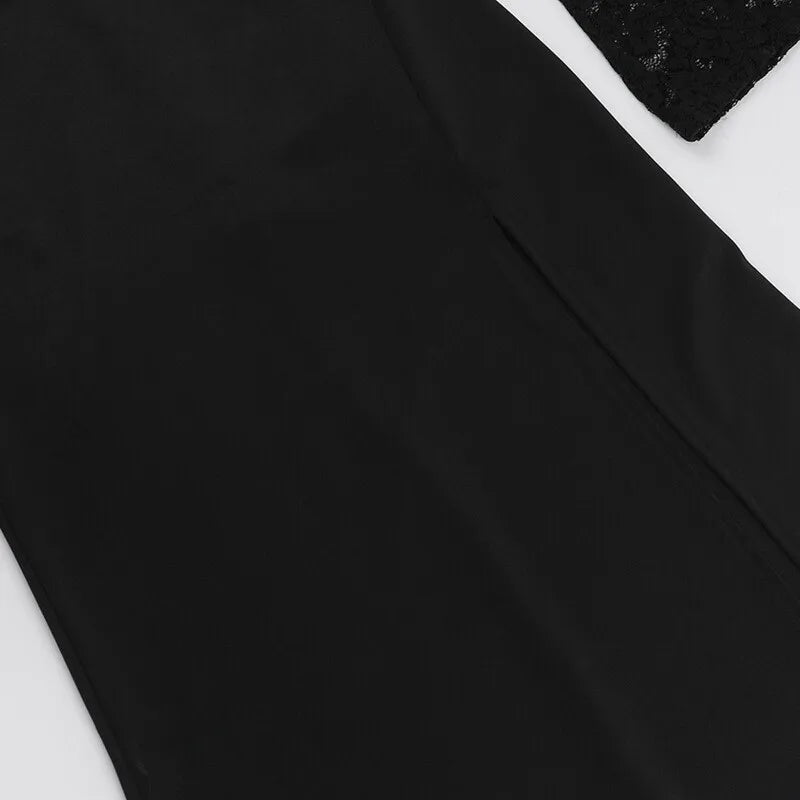 Lace Long Sleeve Sexy Maxi Dress Women Autumn New Square Collar Backless Lace-up High Split Sexy Club Party Long Dress