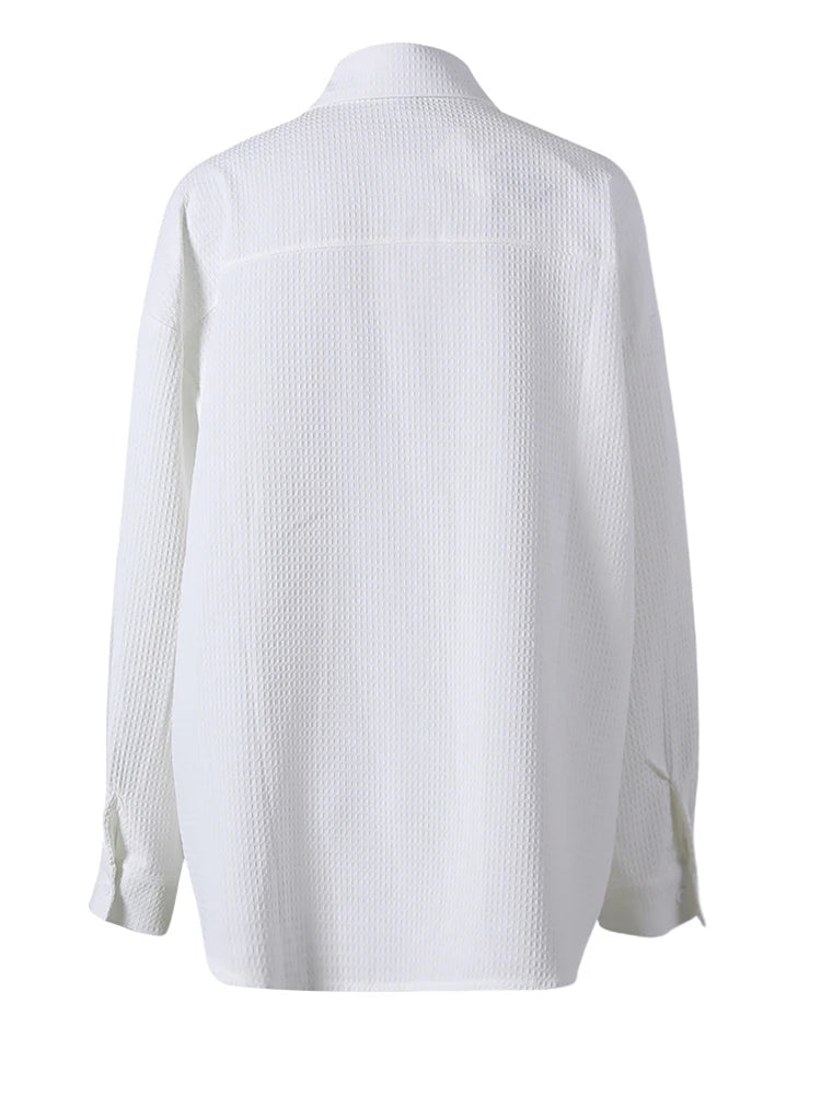 Women White Sequins Flower Big Size Elegant Blouse New Lapel Long Sleeve Shirt Fashion Tide Spring Autumn 2025 CPG2805