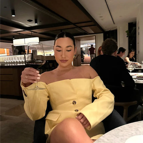 Load image into Gallery viewer, Off-shoulder Strapless Sexy Blazer Dress For Women Fashion Solid Zipper Two Pocket Long Sleeve Backless Mini Dress
