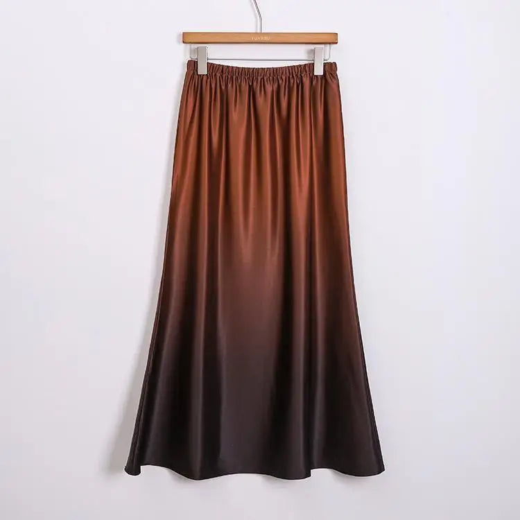 Spring Summer Gradient High Waisted Pleated Skirt Women Clothes French Vintage Elegant Vacation Party Long Skirt Streetwear Chic