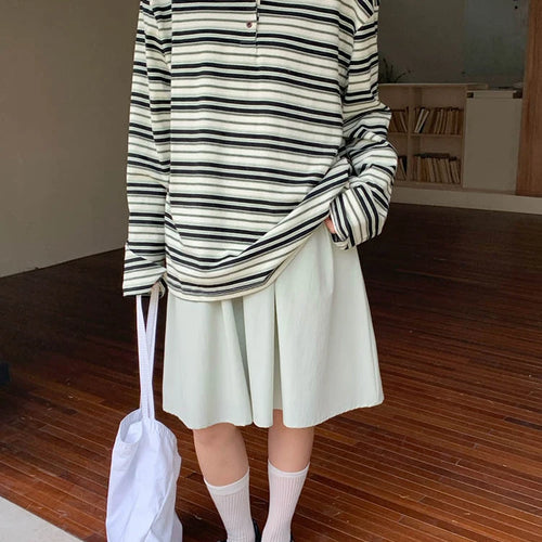 Load image into Gallery viewer, Women Green Striped Color-block Big Size Casual T-shirt New Lapel Long Sleeve Fashion Tide Spring Autumn 2025 1DJ0351

