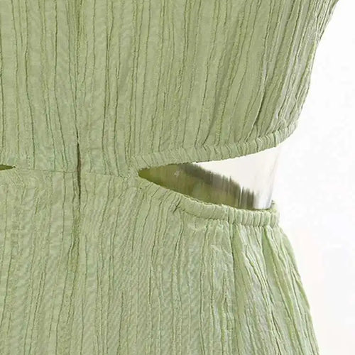 Load image into Gallery viewer, Women Green Waist Knot Cut-out Long Elegant Dress New Round Neck Sleeveless Loose Fit Fashion Spring Summer 2025 17A7128
