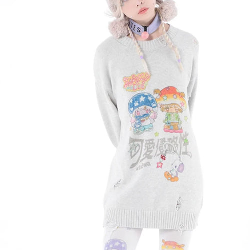 Load image into Gallery viewer, Y2k Aesthetic Cartoon Printing Harajuku Sweater Women Gothic Vintage Ripped Grunge Jumper Streetwear Oversize Hiphop Pullover
