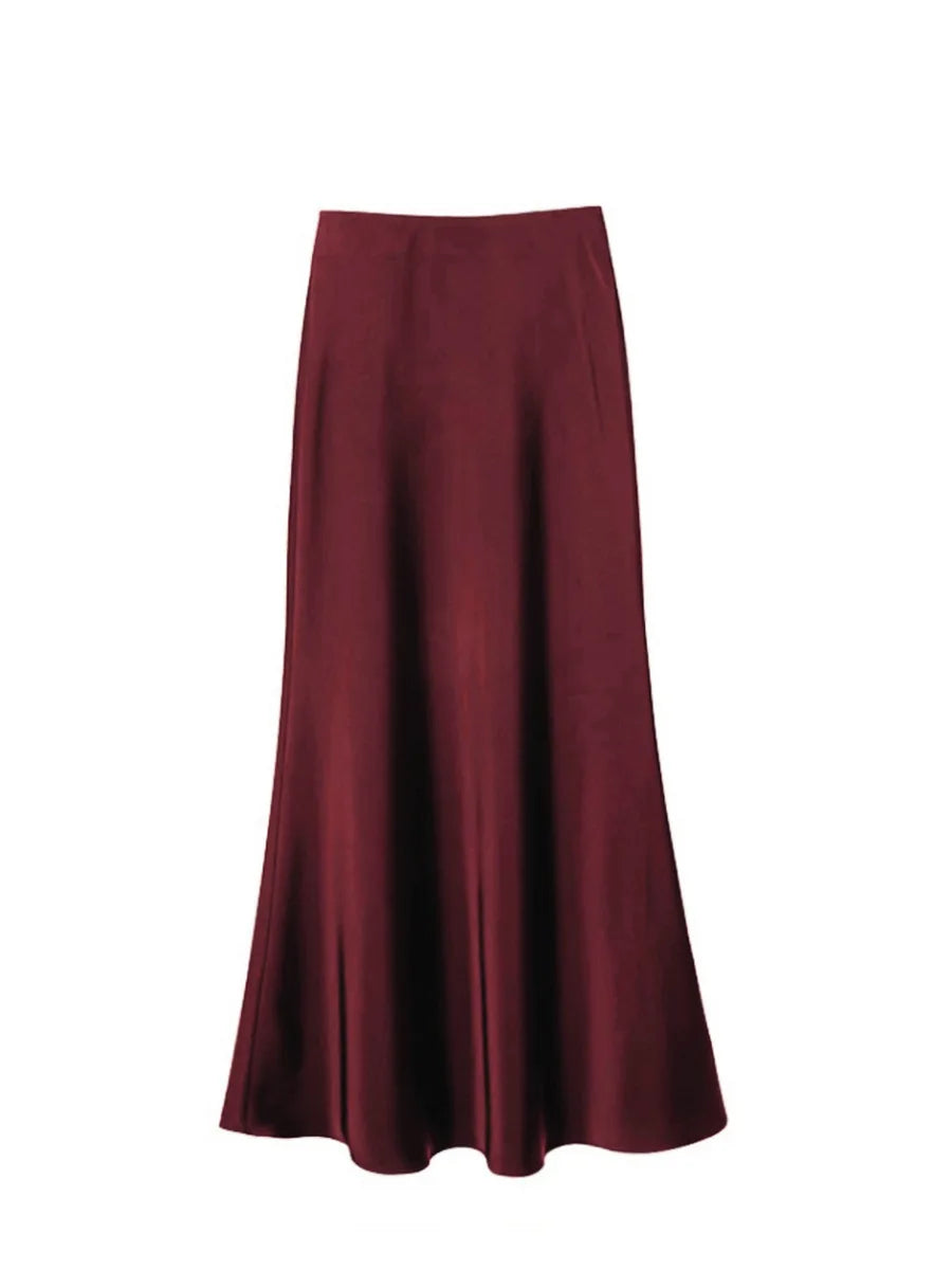 Fashion High Waist Slimming Medium To Long Satin Silk Half Skirt For Women 2024 Summer New Hip Hugging Slimming Skirt