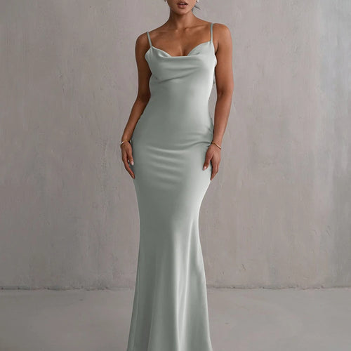 Load image into Gallery viewer, Floral Draped Backless Maxi Long Dress For Women Fashion Spaghetti Strap Sleeveless Bodycon Evening Party Dress Elegant
