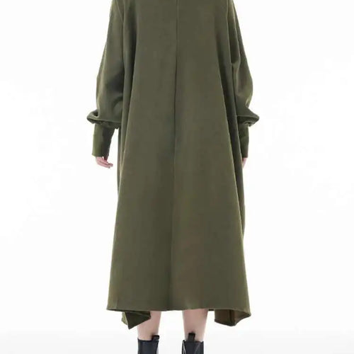 Load image into Gallery viewer, Women Army Green Big Size A-line Long Dress New Round Neck Long Sleeve Loose Fashion Tide Spring Autumn 2025 1DH3874
