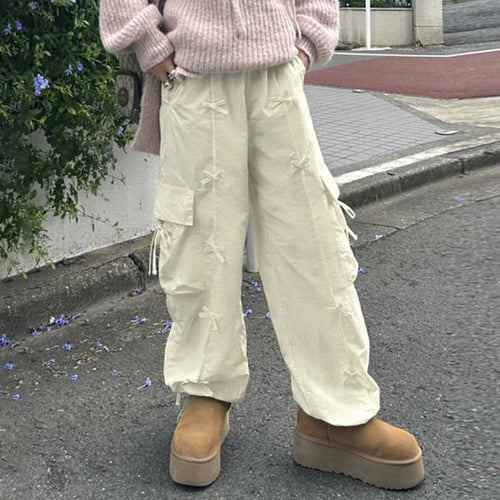 Load image into Gallery viewer, Y2K Harajuku Bow Low Rise Cargo Pants Female Korean Fashion Drawstring Pockets Solid Baggy Trousers Tech Sweatpants
