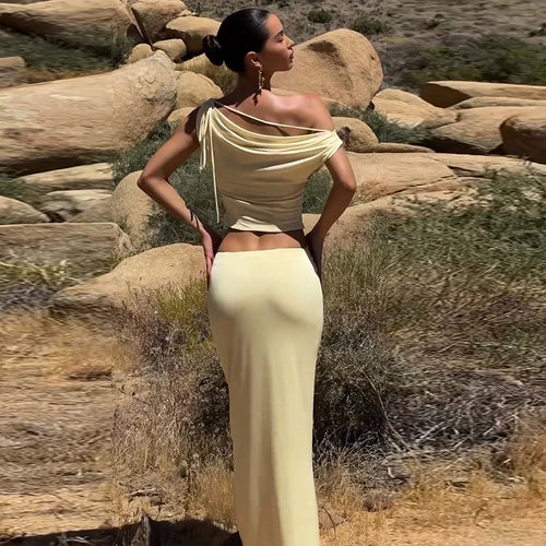 Load image into Gallery viewer, Sexy Skirt Two Pieces Sets For Women Sleeveless Slim Fit Off-shoulder Crop Top And Long Skirt Sexy Two Pieces Sets
