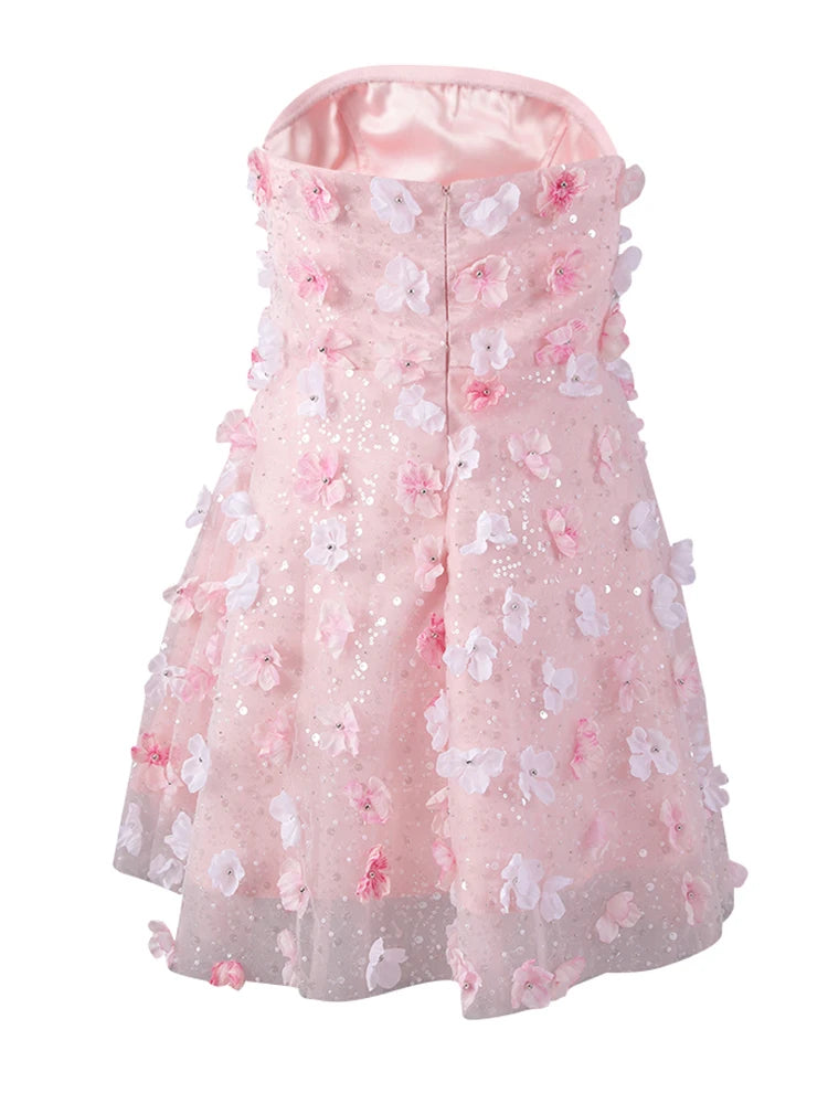 Women Three-dimensional Flower Rhinestones Mini Strapless Dress New Sleeveless Fashion Tide Spring Autumn 2025 CPG2978