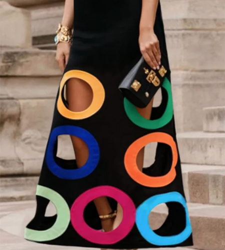 Women Sleeveless Dresses Black Clothing 2025 Summer Spring Shawl Collar Colorful Hollow Prom Party A-line Formal Dress