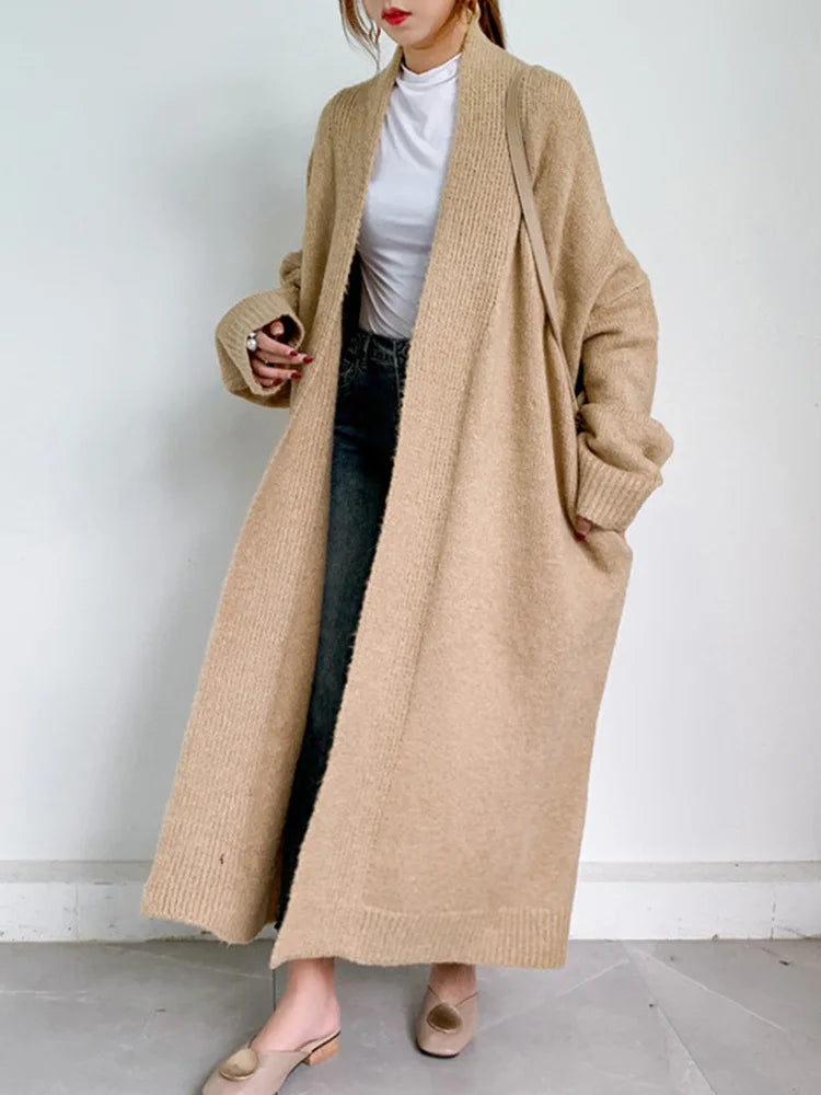 Gray Big Size Thick Knitting Cardigan Sweater Loose Fit V-Neck Long Sleeve Women New Fashion Tide Autumn Winter 2025 1Y163