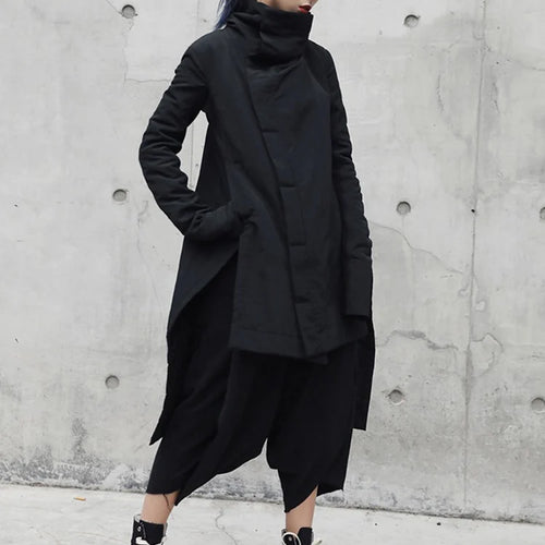 Load image into Gallery viewer, Woman Irregular Long Type Cotton-padded Clothes Loose Coat New Fashion Winter Stand Collar Solid Black Jacket 2025  YA771
