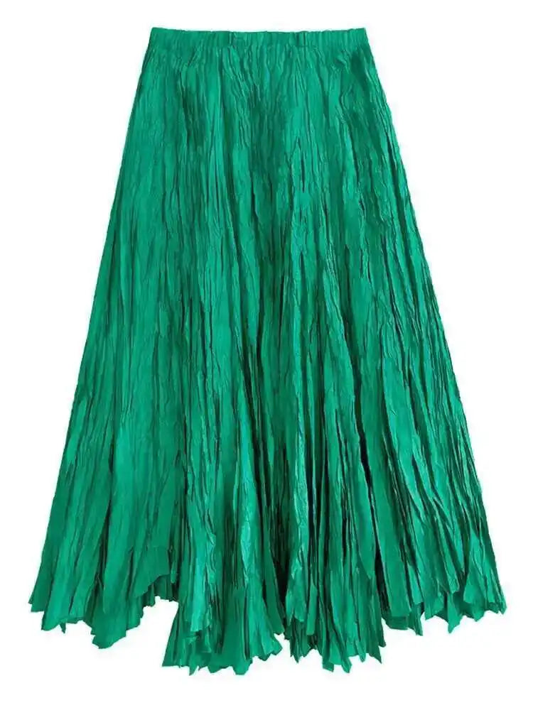 Women Black Pleated Thin Big Size Half-body Skirt High Elastic Waist Loose Fashion Tide New Spring Summer 2025 1DF9003